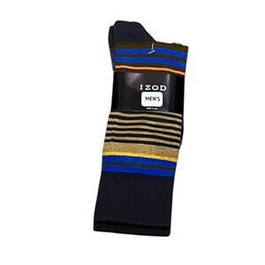 Izod Men's Blue and Brown Striped Socks, Size L, NWT